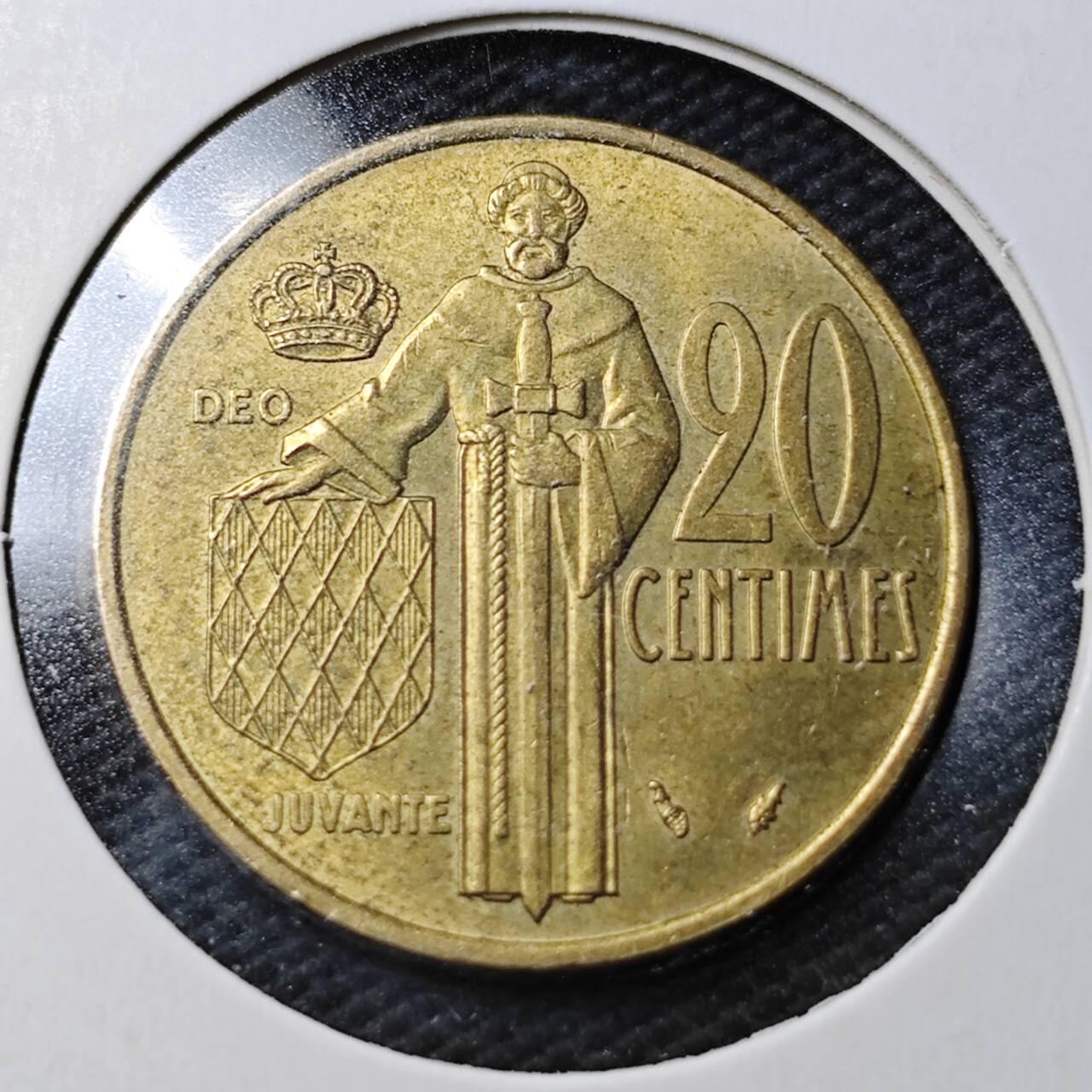 KK钱币收藏小铺  第360场  2月预留时间 周末发货  1977摩纳哥20分