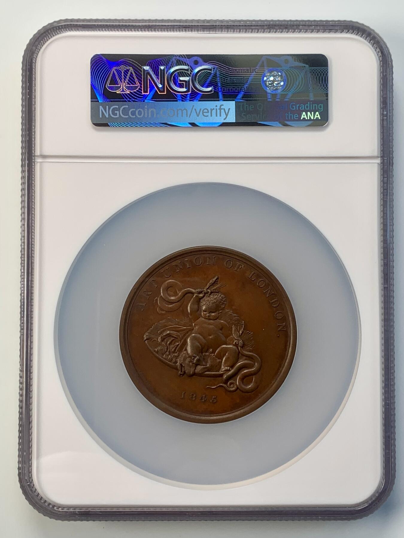 掌中浮雕-藏着的欧洲第039场 NGC MS64 ：1845年伦敦艺术联盟系列之画家雷诺兹铜章，57mm.，J. Stothard雕刻，