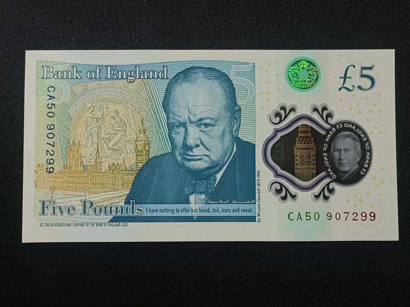 【游宝拍卖】乙巳蛇年82期  英国-5镑【查尔斯三世版 全新UNC】