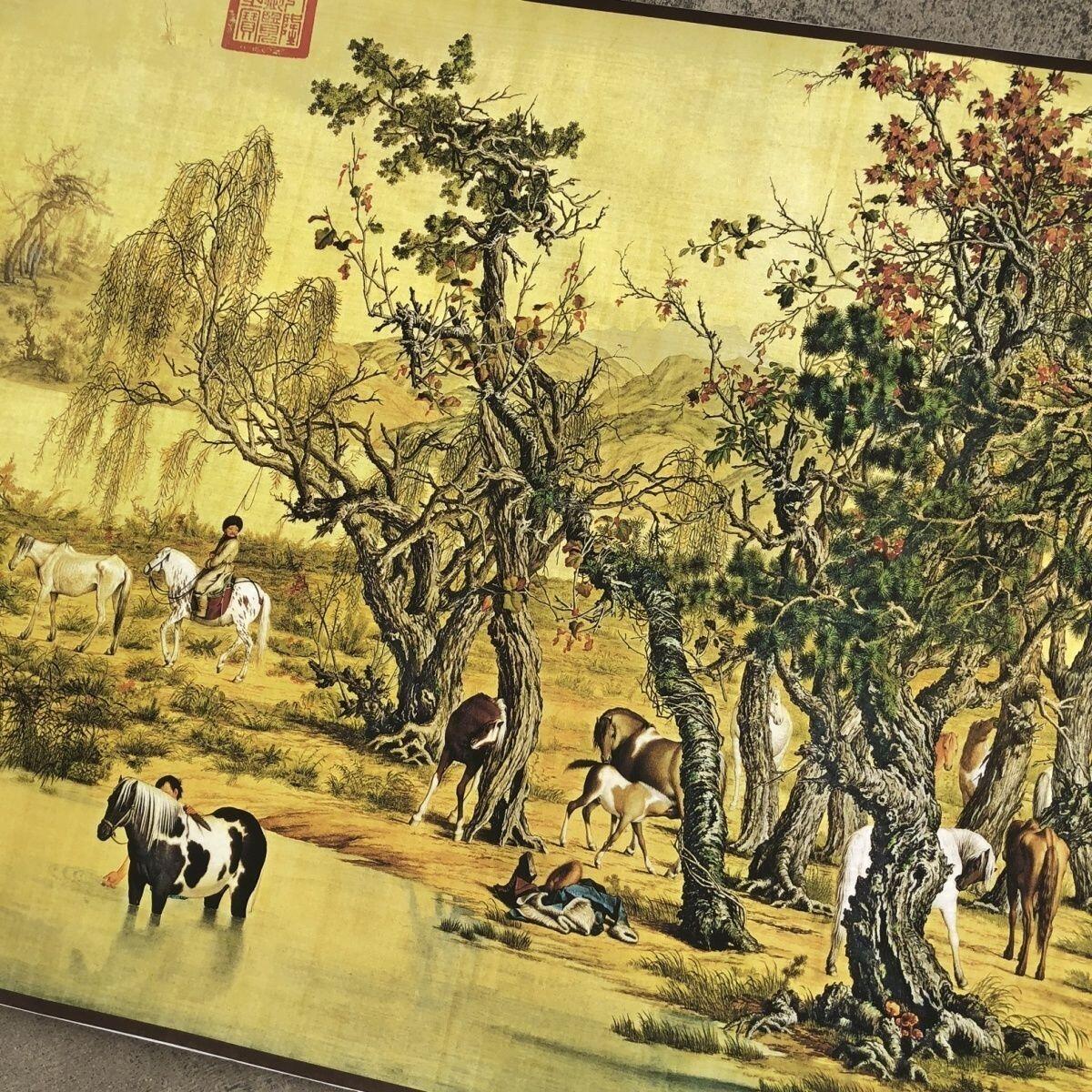 听雨轩（10） 名家名画中堂挂画（一） 长卷画 郎世宁百骏图