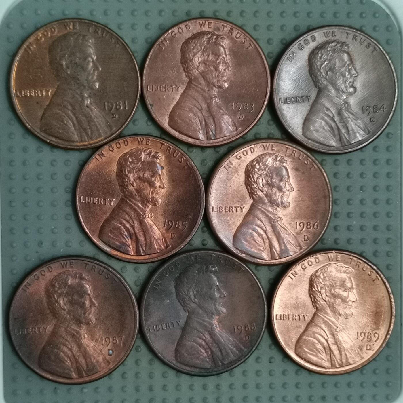 2025年第109场各国散币拍卖（总第109场） 美国丹佛造币厂1980年代1美分8枚不同年份