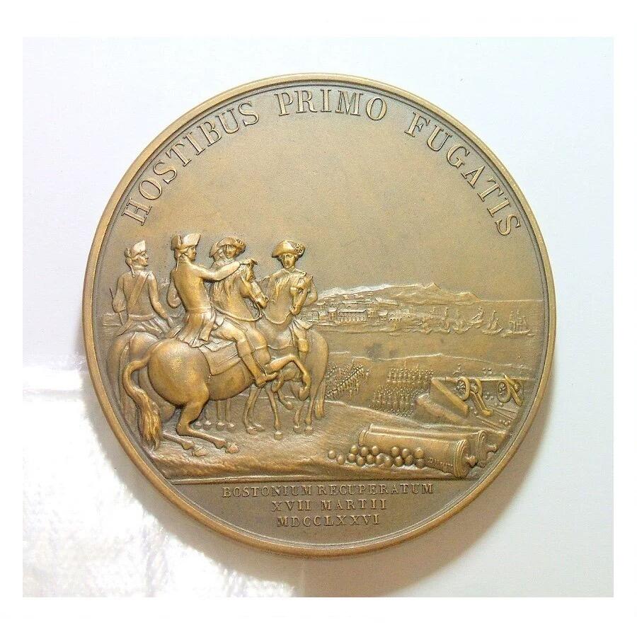 【艺术】著名法国艺术大章 1776年美国华盛顿指挥独立战争高浮雕精制超大铜章 带原盒 68MM 162克