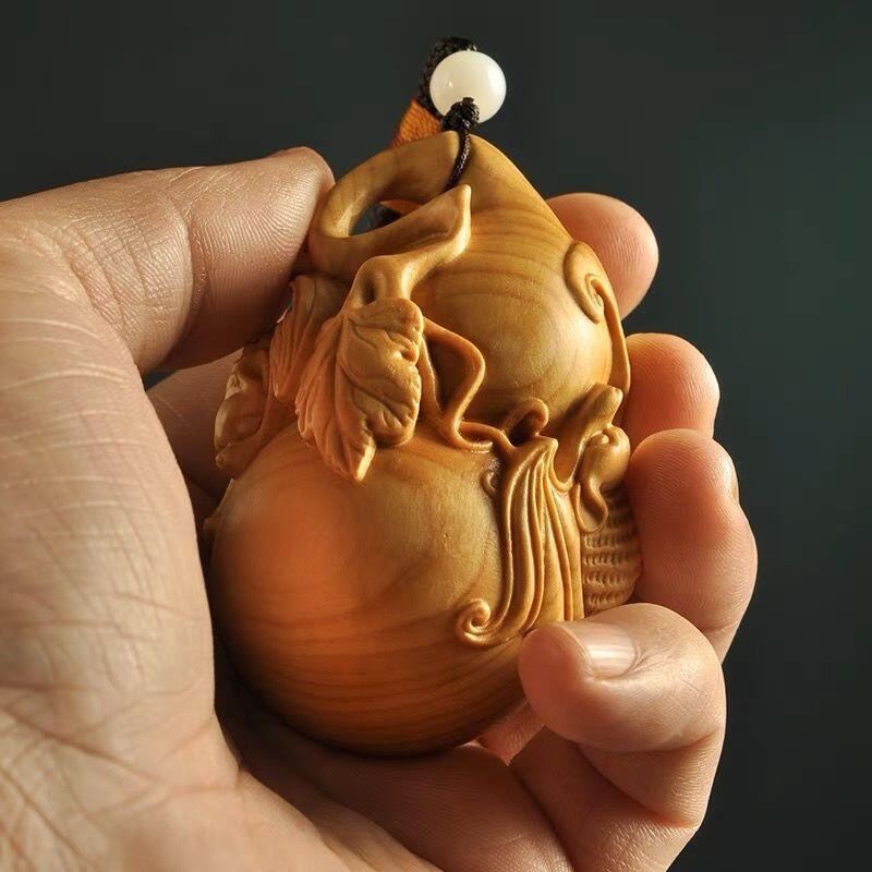 听雨轩 （十二）精品木雕 核雕 黄杨木雕刻葫芦手把件 6cm