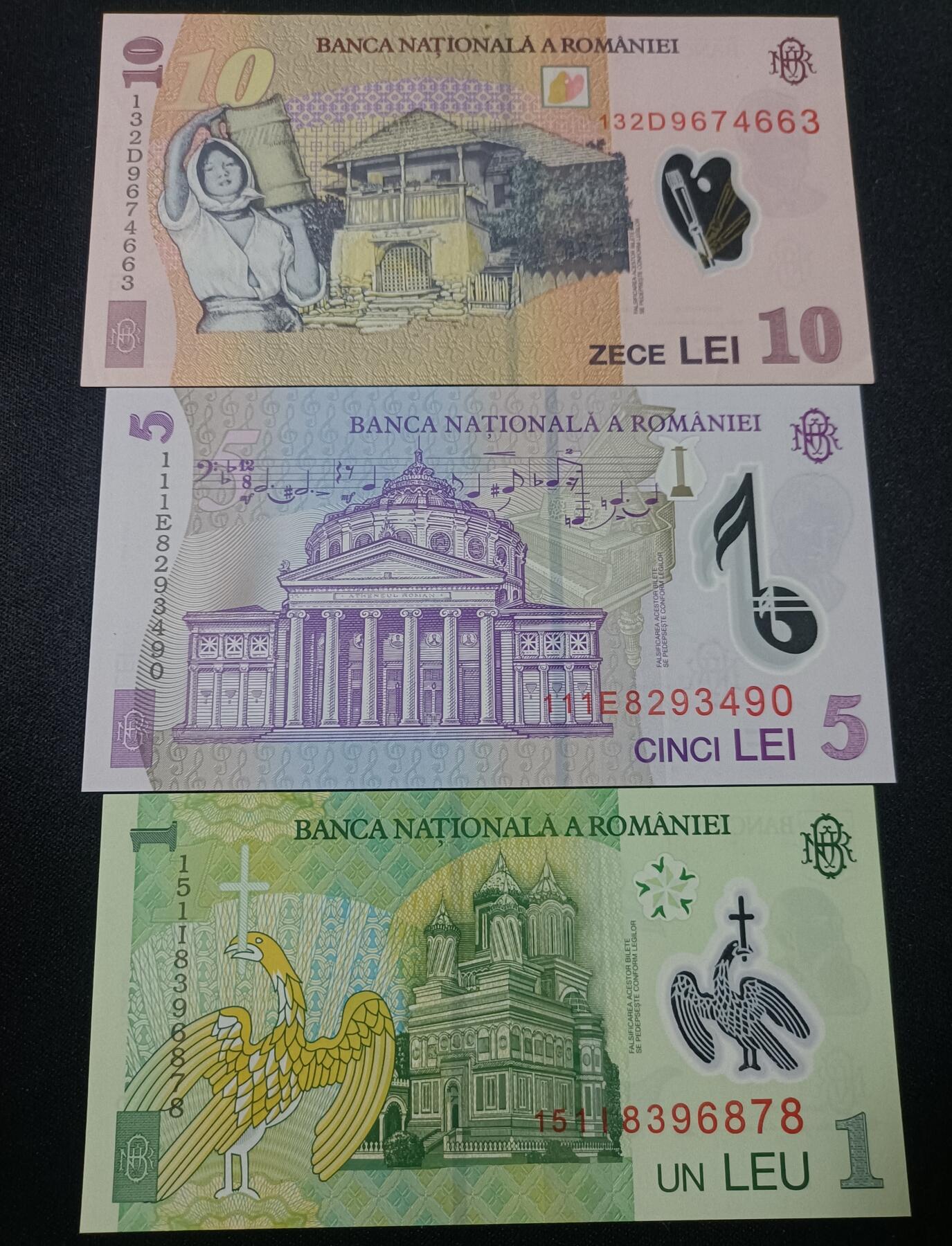 【游宝拍卖】乙巳蛇年82期  罗马尼亚-10/5/1列伊【2005(2008)年 UNC/UNC-】