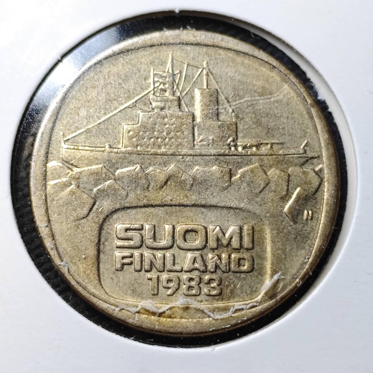 KK钱币收藏小铺  第360场  2月预留时间 周末发货  1983芬兰5马克破冰船