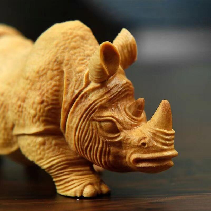 听雨轩 （十二）精品木雕 核雕 黄杨木雕刻犀牛手把件 8cm
