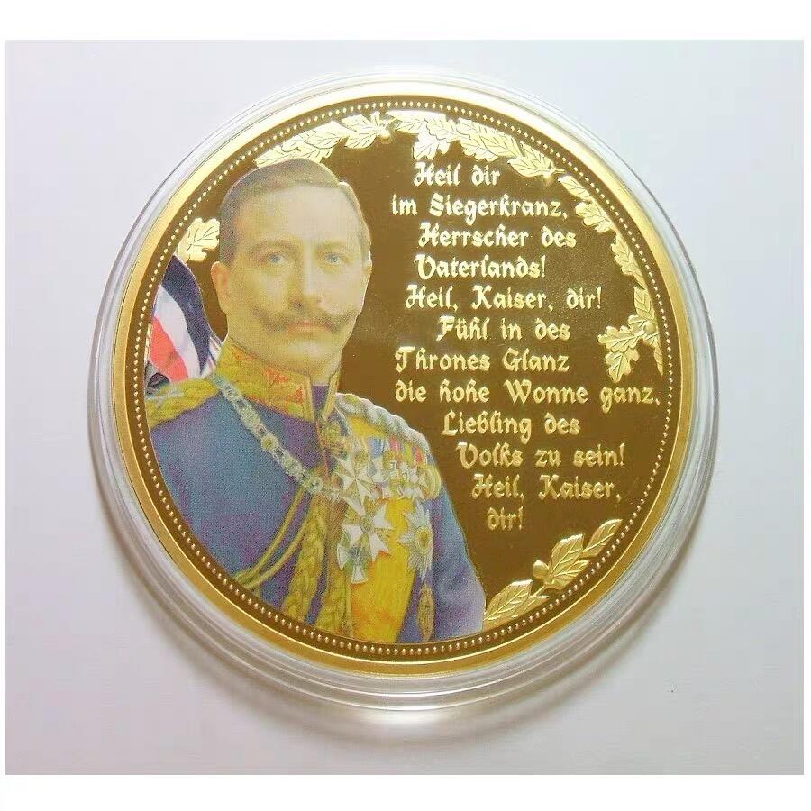 【旋风钱币】11月1日19:00准时开拍 精美欧洲币章、第三帝国钱币等 全场包邮！ 【艺术】德国艺术大章 威廉二世+长翅鹰高浮雕精制彩色超大镀金章 带证书 70MM 120克 