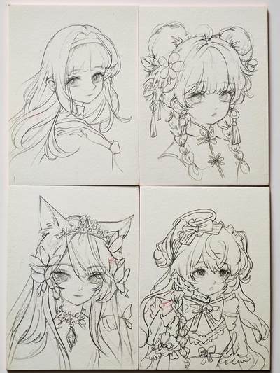 白泽拍卖卡牌手绘专场第27期 - 2025 香山文创手绘卡 线稿4张  闲昼亲签