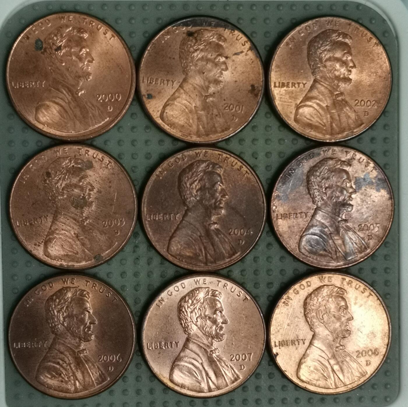 2025年第109场各国散币拍卖（总第109场） 美国丹佛造币厂2000-2008年1美分9枚