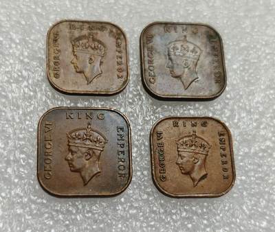 瓶子🏺第214期拍卖会 -  英属海峡1941-1945年乔治六世方型1分  大小版2对