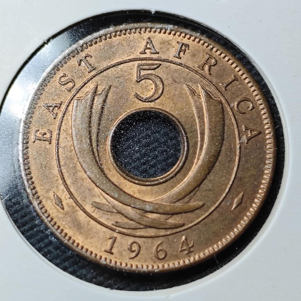 KK钱币收藏小铺  第360场  2月预留时间 周末发货 1964英属东非5分铜币 