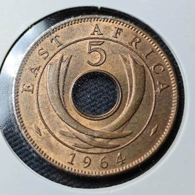 KK钱币收藏小铺  第360场  2月预留时间 周末发货 - 1964英属东非5分铜币 