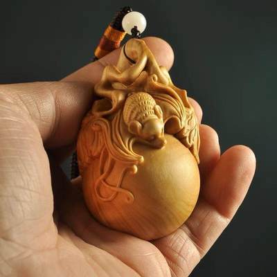 听雨轩 （十二）精品木雕 核雕 - 黄杨木雕刻葫芦手把件 6cm