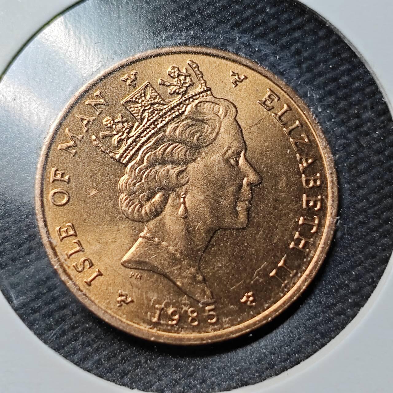 KK钱币收藏小铺  第360场  2月预留时间 周末发货 1985马恩岛1便士铜币 好品 