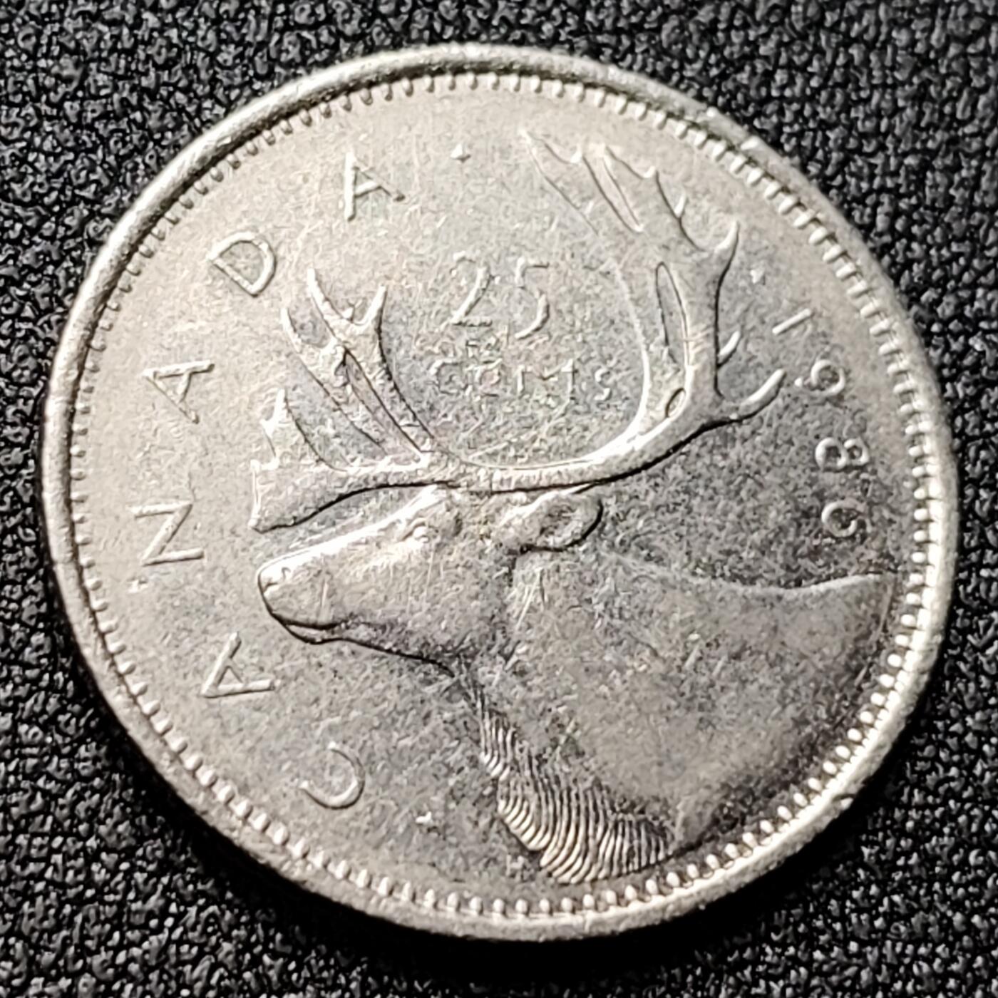 泉币菌-第119场-精品福利场 高币值 加拿大1986年1/4加拿大元 伊丽莎白二世 驯鹿 24mm 