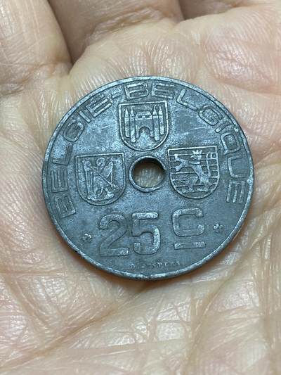 2025年第一百一十八场(总第一百四十四场）外国好品散币(免佣金) - 比利时🇧🇪1943年25分(利奥波德三世，二战德国占领时期，荷语–法语版)