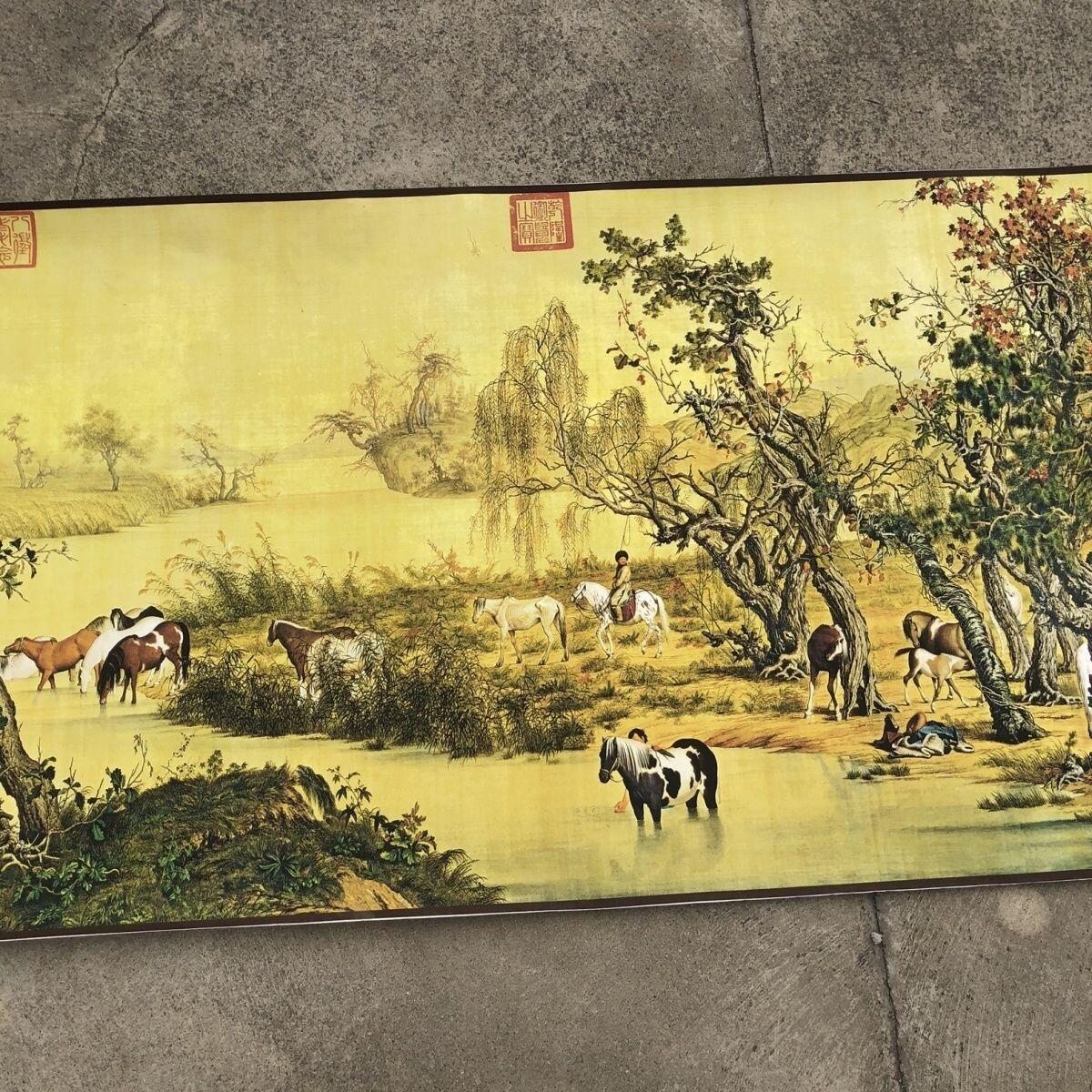 听雨轩（10） 名家名画中堂挂画（一） 长卷画 郎世宁百骏图