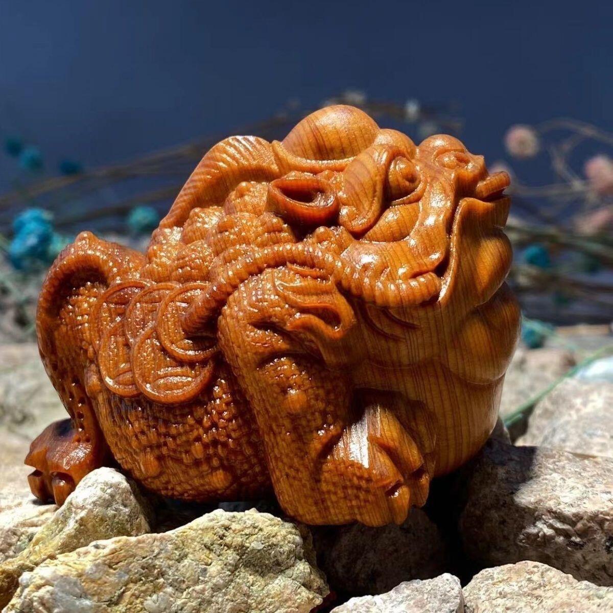 听雨轩 （十二）精品木雕 核雕 太行崖柏陈化红油料三足金蟾手把件 6cm