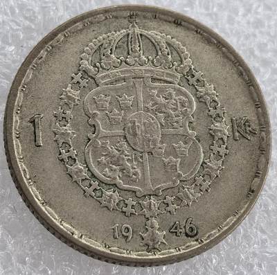 外国优质纪念币银币，周六晚上九点倒数截拍，满百包邮，可寄存半年，喜欢朋友微信扫描二维码可直接参拍 - 瑞典1946年1克朗