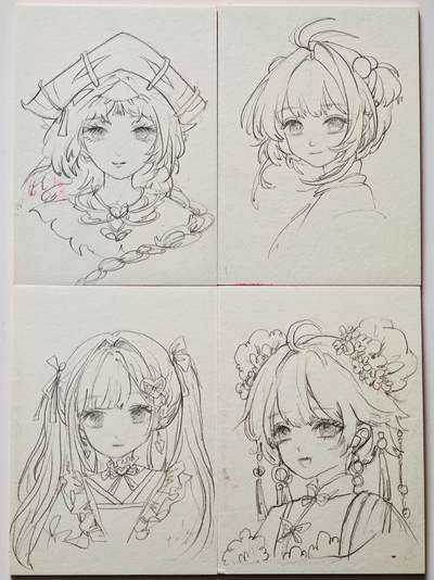 白泽拍卖卡牌手绘专场第27期 - 2025 香山文创手绘卡 线稿4张  闲昼亲签