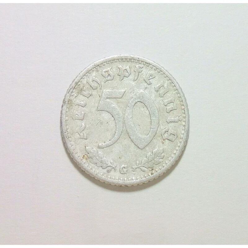 【旋风钱币】11月8日19:00准时开拍 精美欧洲币章、银币银章、第三帝国钱币等 全场包邮！ 稀年 德国第三帝国1939年G版50芬尼 好品 