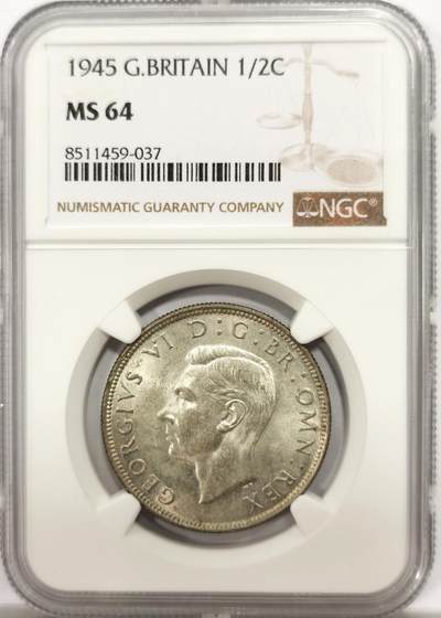 博洋堂“物美丰成”11月精品专场暨第145期（全场包邮） - NGC MS64 英国1945年乔治六世半克朗银币