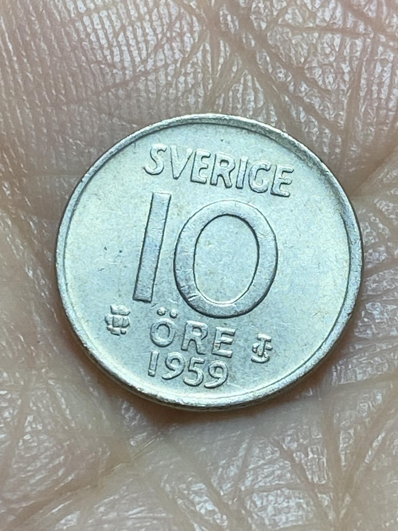 2025年第一百一十九场(总第一百四十五场）外国好品散币(免佣金) 瑞典🇸🇪1959年10欧尔银币(古斯塔夫六世时期，前期TS标，400银)