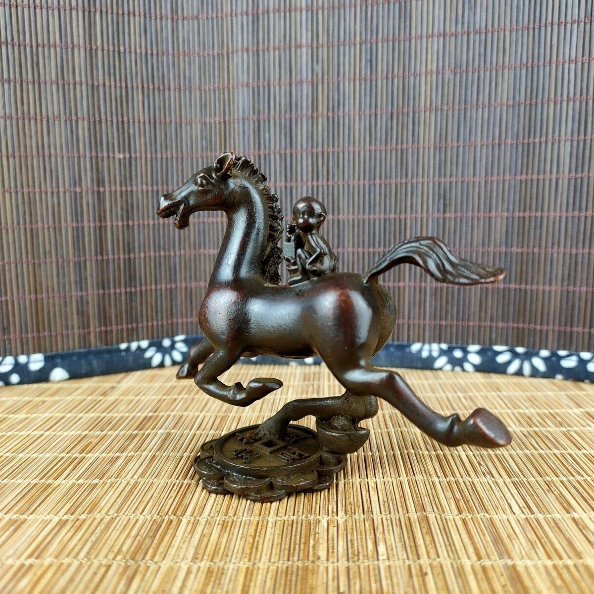 听雨轩 （十二）精品木雕 核雕 仿古合金铜马上封侯摆件