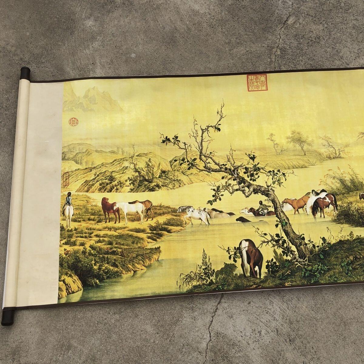 听雨轩（10） 名家名画中堂挂画（一） 长卷画 郎世宁百骏图