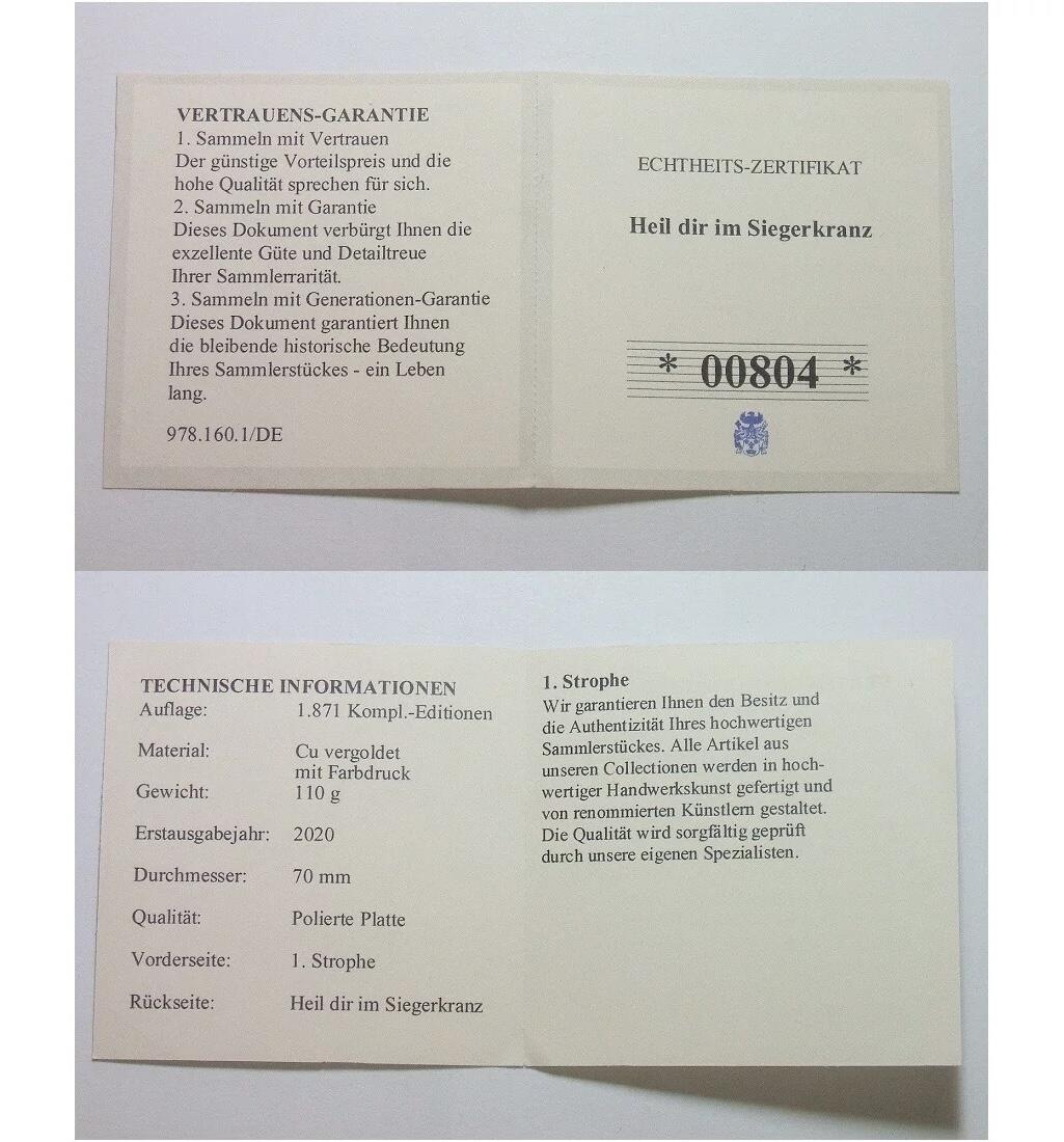 【旋风钱币】11月1日19:00准时开拍 精美欧洲币章、第三帝国钱币等 全场包邮！ 【艺术】德国艺术大章 威廉二世+长翅鹰高浮雕精制彩色超大镀金章 带证书 70MM 120克 