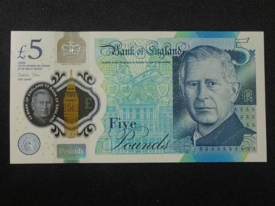 【游宝拍卖】乙巳蛇年82期  - 英国-5镑【查尔斯三世版 近新品相AU】