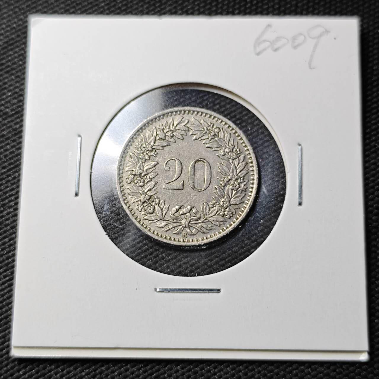 KK钱币收藏小铺  第360场  2月预留时间 周末发货 1956瑞士20分 