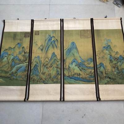 听雨轩（10） 名家名画中堂挂画（一） - 王希孟千里江山图四条屏 