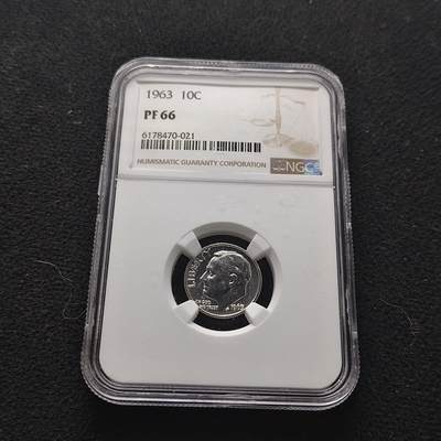 【全场包邮】纯粹捡漏拍473场（免费代拍第10场） - 【收藏级】美国1963年罗斯福10分精制银币-NGC PF66