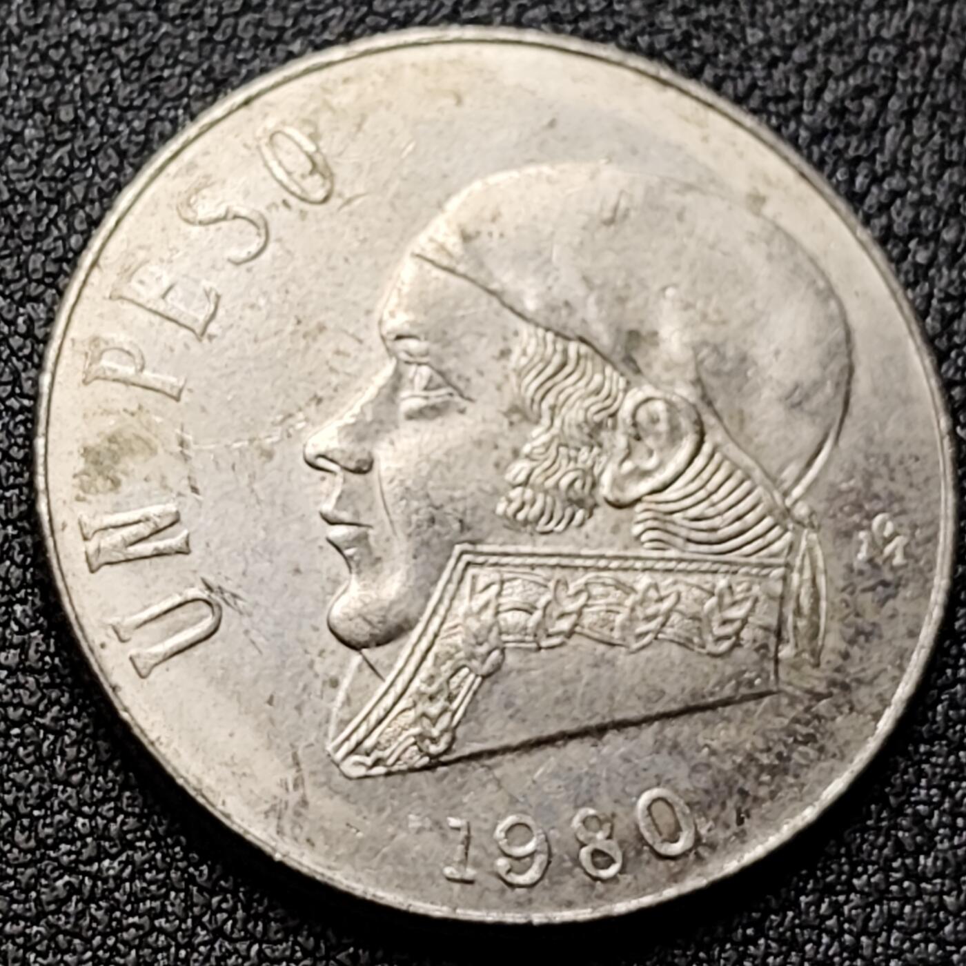 泉币菌-第119场-精品福利场 1980年墨西哥早期1比索大镍币 29mm 独立战争领袖莫雷洛斯 鹰蛇徽