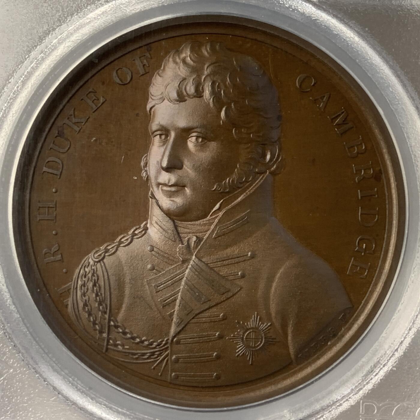 掌中浮雕-藏着的欧洲第039场 PCGS SP65 : 1814年英军重返汉诺威纪念铜章，41mm，正面剑桥公爵头像