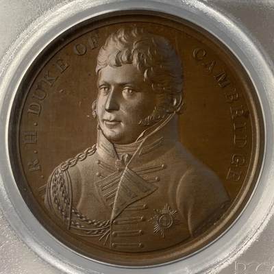 掌中浮雕-藏着的欧洲第039场 - PCGS SP65 : 1814年英军重返汉诺威纪念铜章，41mm，正面剑桥公爵头像