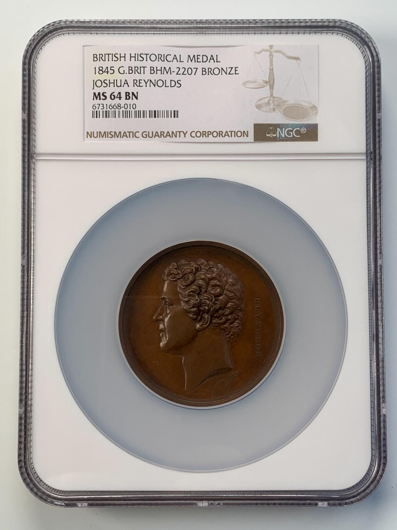 掌中浮雕-藏着的欧洲第039场 NGC MS64 ：1845年伦敦艺术联盟系列之画家雷诺兹铜章，57mm.，J. Stothard雕刻，