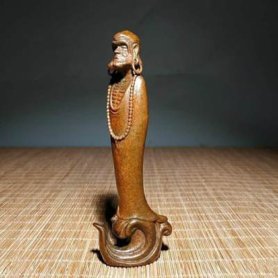 听雨轩 （十二）精品木雕 核雕 - 复古实心合金铜 达摩祖师香插摆件1.5*3.3*9.7cm   105g