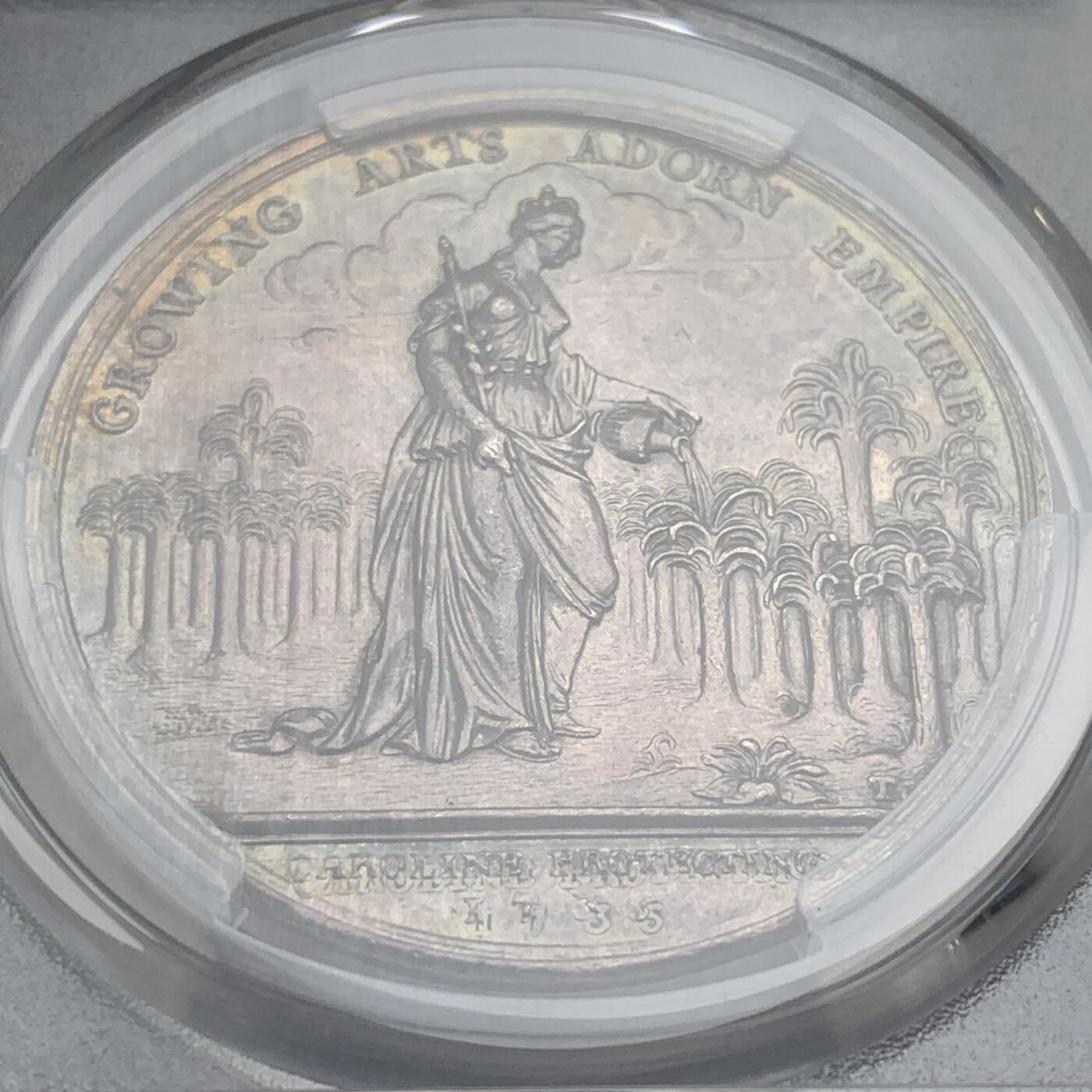 掌中浮雕-藏着的欧洲第039场 PCGS MS61 : 1736年英国乔治二世时期北美殖民地银章，39mm，Eimer-537