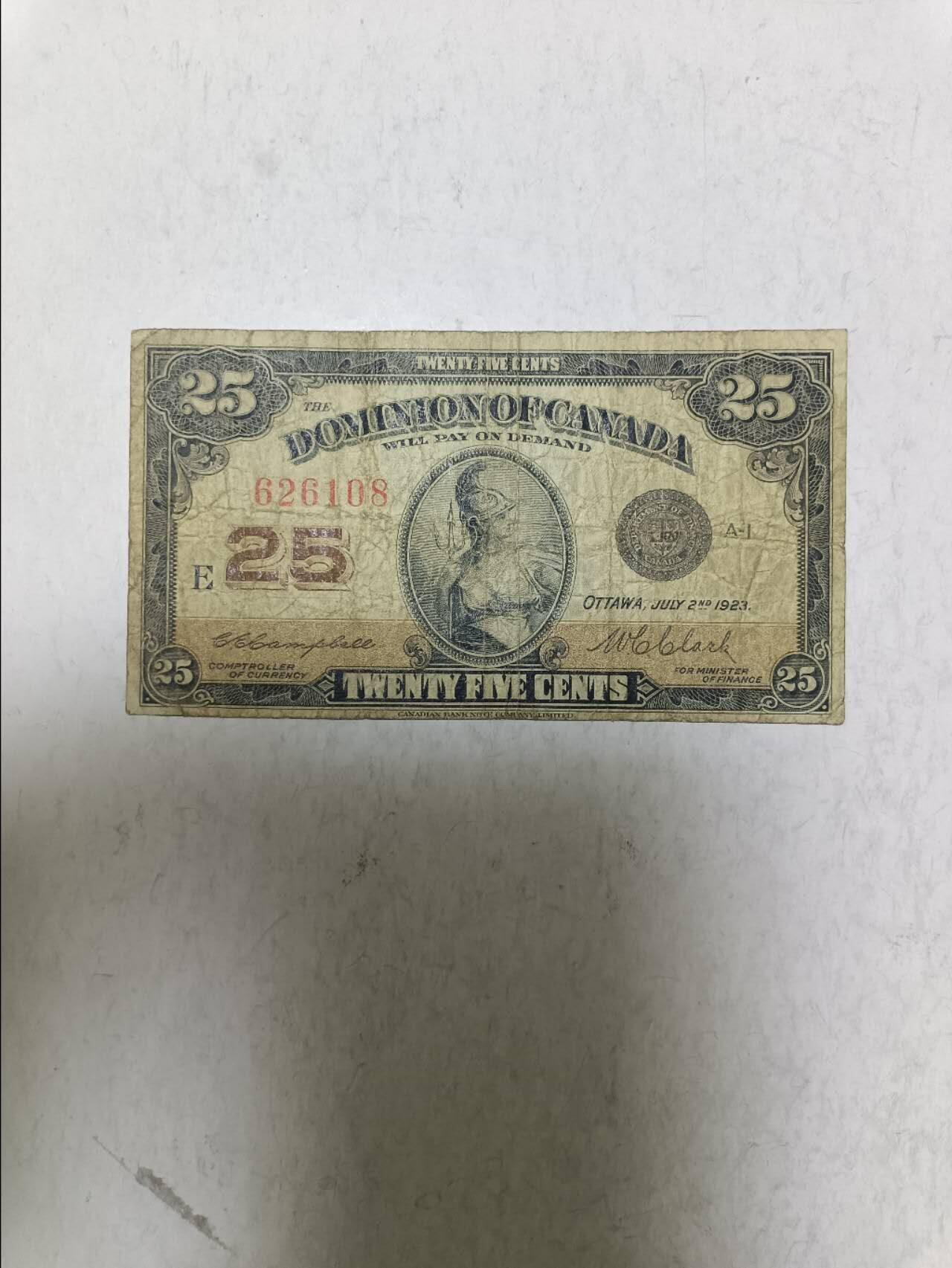 【20251031】非全新纸币第299场 加拿大1923年25分