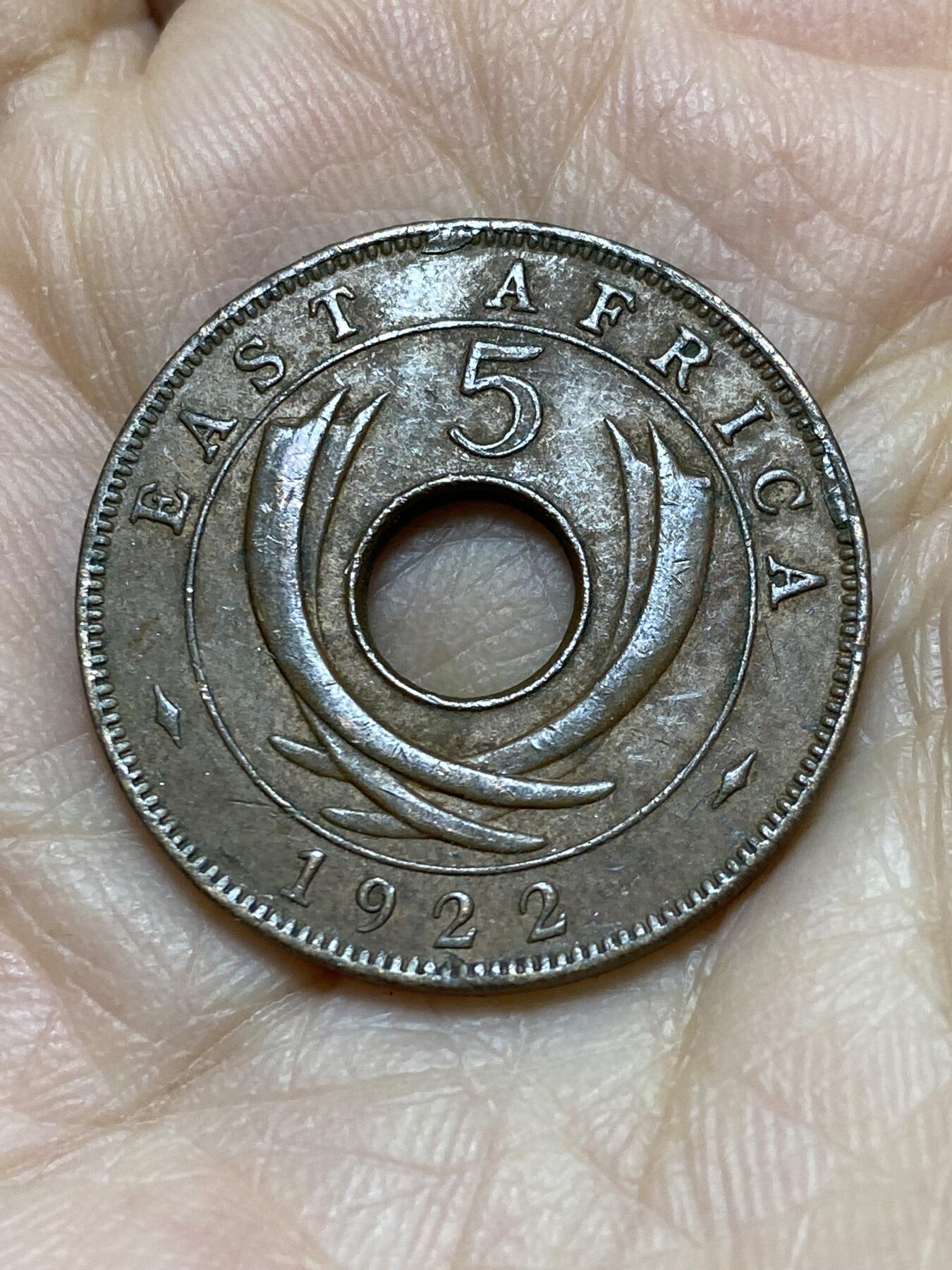 2025年第一百一十九场(总第一百四十五场）外国好品散币(免佣金) 英属东非1922年5分(乔治五世时期)