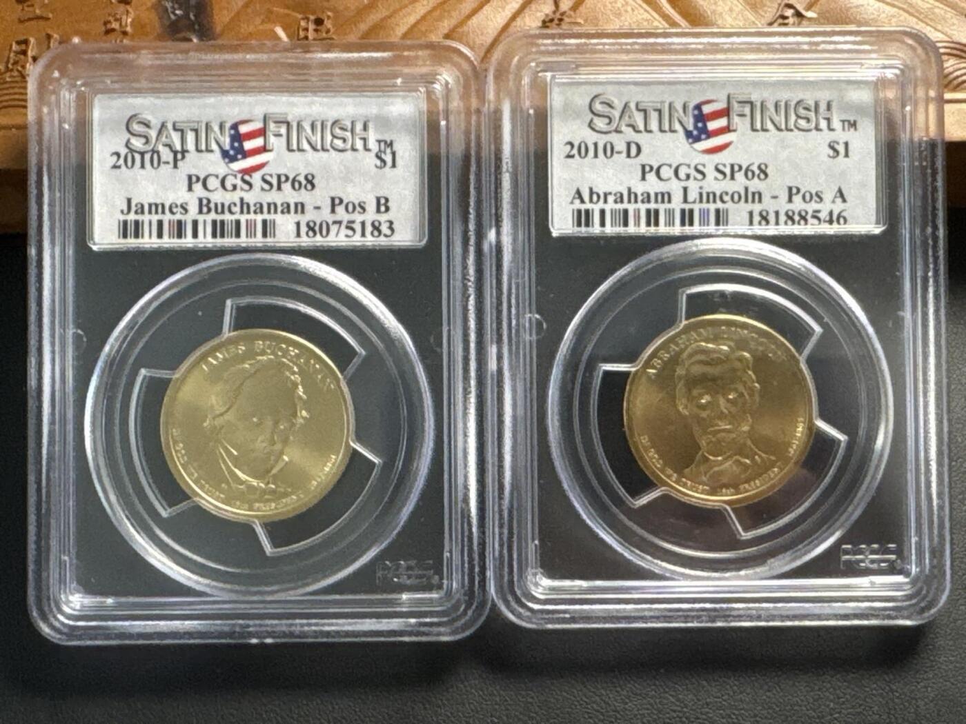 ❤️【币观天下】❤️ 第329期钱币拍卖- 2025.10.31周五晚上6点半场-长期征集拍品 2010年美国总统林肯和布坎南纪念币样币两枚PCGS SP68