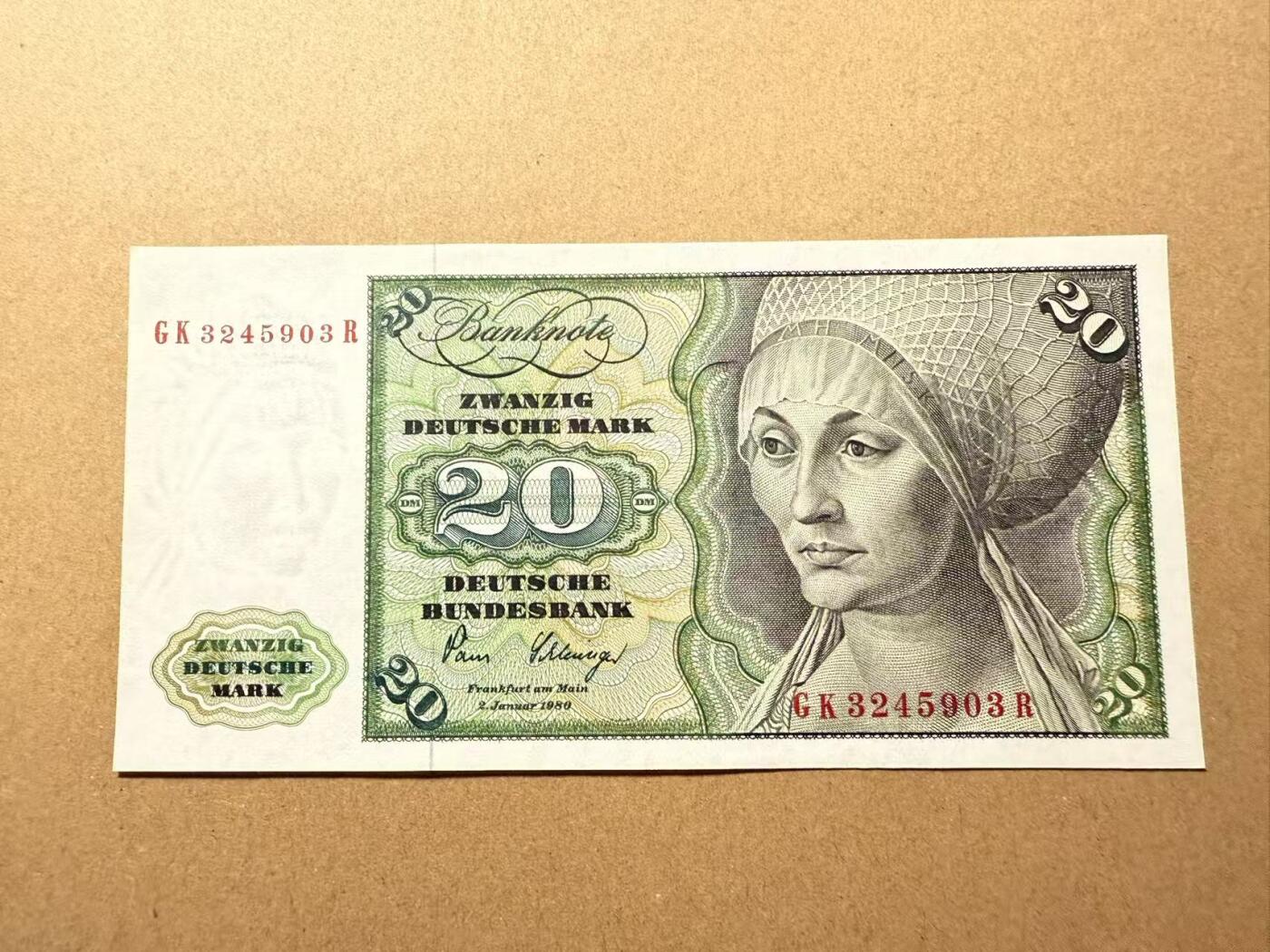 【礼羽收藏】🌏世界钱币拍卖第109期 德国1980年20马克 全新unc-