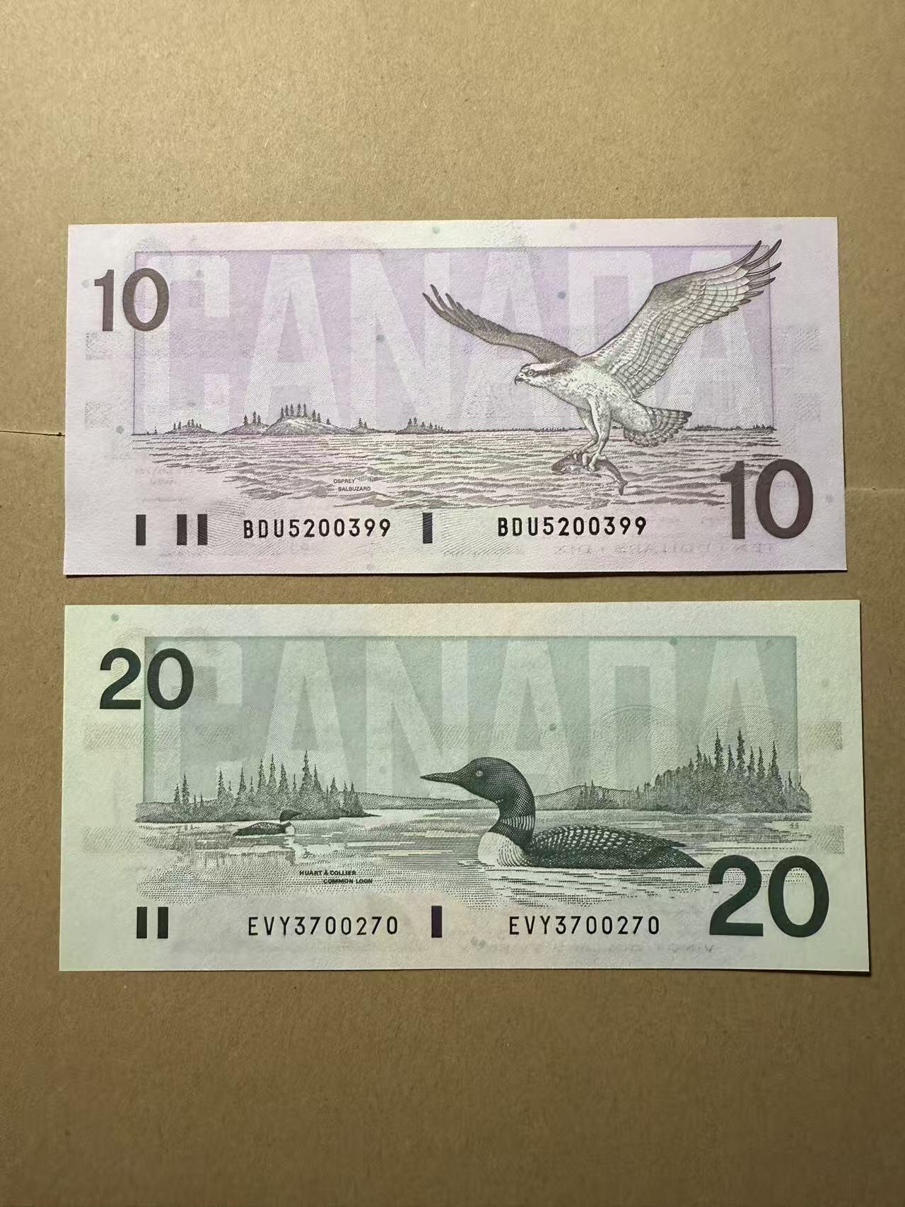 【礼羽收藏】🌏世界钱币拍卖第109期 加拿大鸟版 10、20两张 含无47 全新unc