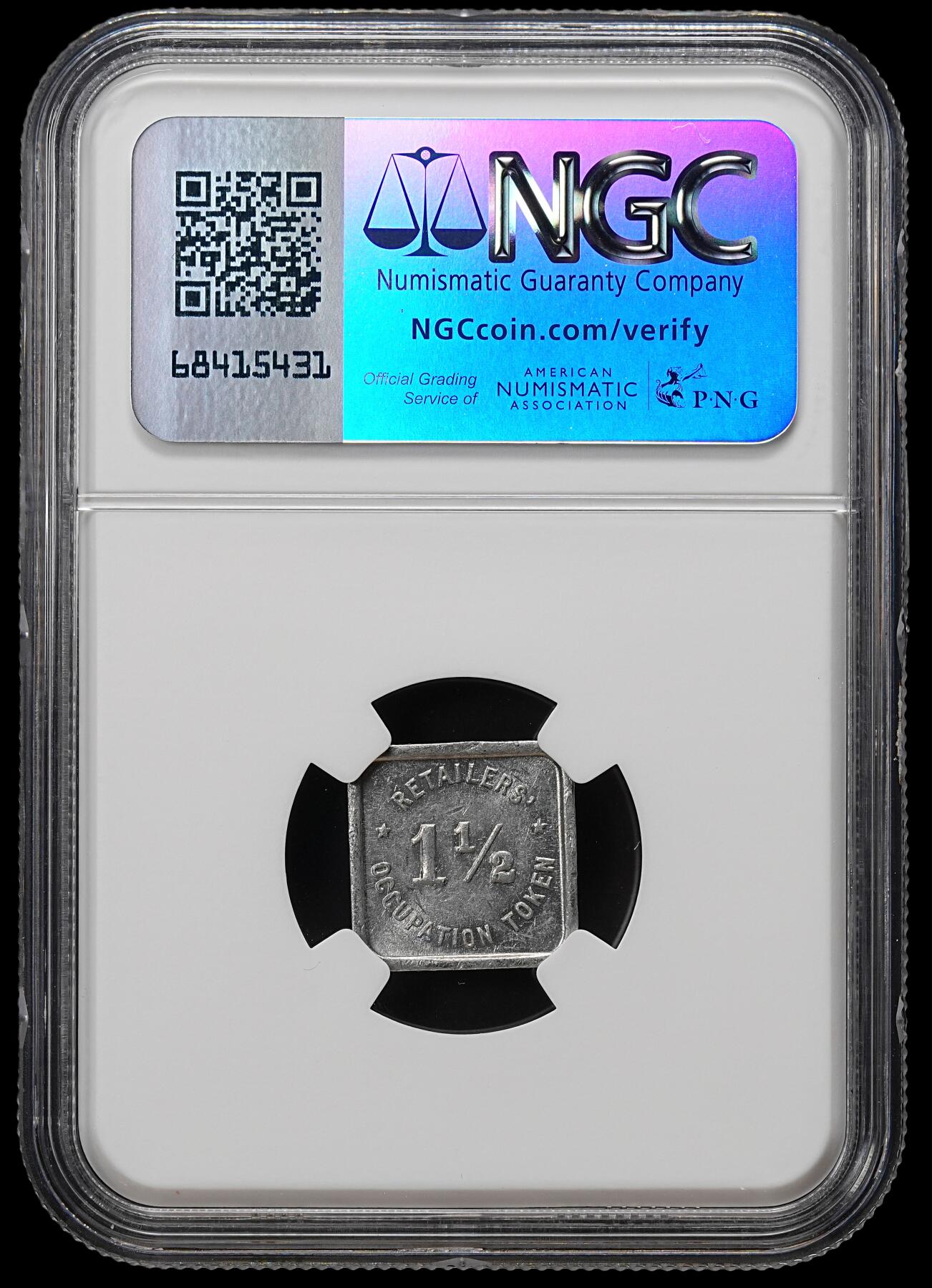修遠堂世界钱币第九十一期 NGC AU55 20世纪初美国伊利诺伊洲1½ Mills方形铝代用币