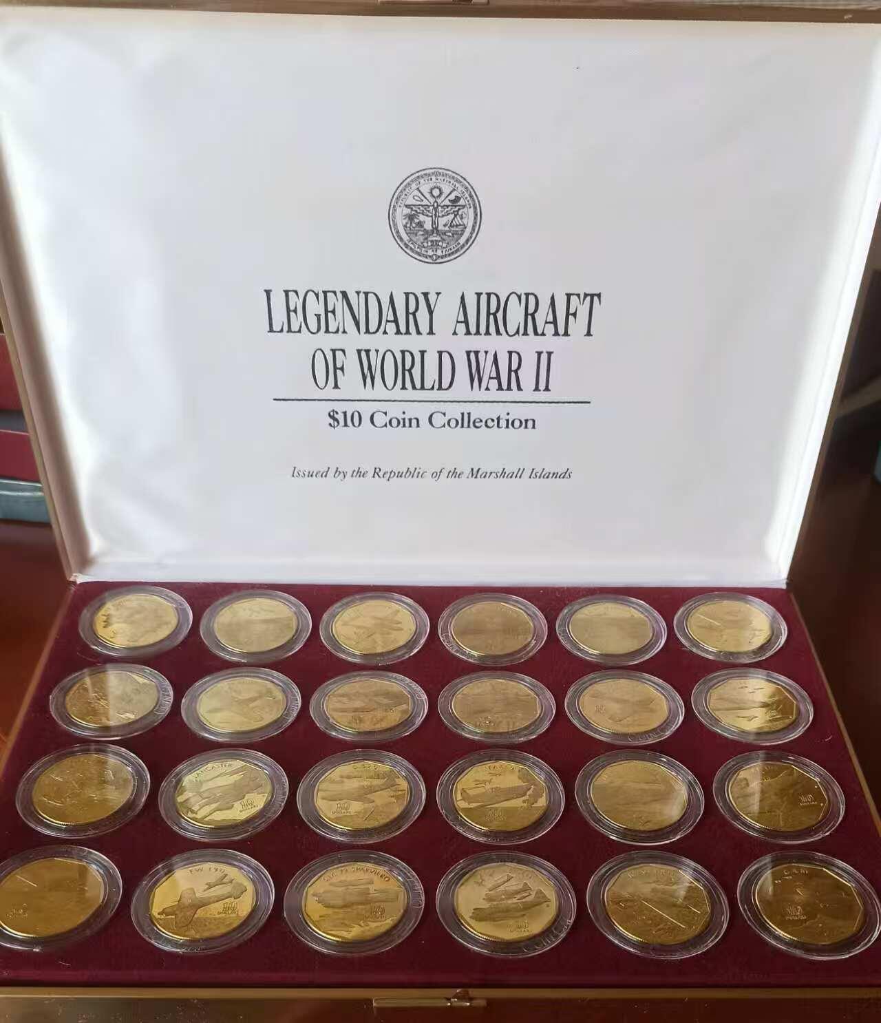 ❤️【币观天下】❤️ 第329期钱币拍卖- 2025.10.31周五晚上6点半场-长期征集拍品 马绍尔群岛二战飞机24枚大套 包含野马、闪电、喷火、飓风、bf109、零战等二战名机，带证书和具体介绍每种飞机一本册子。面值10悬