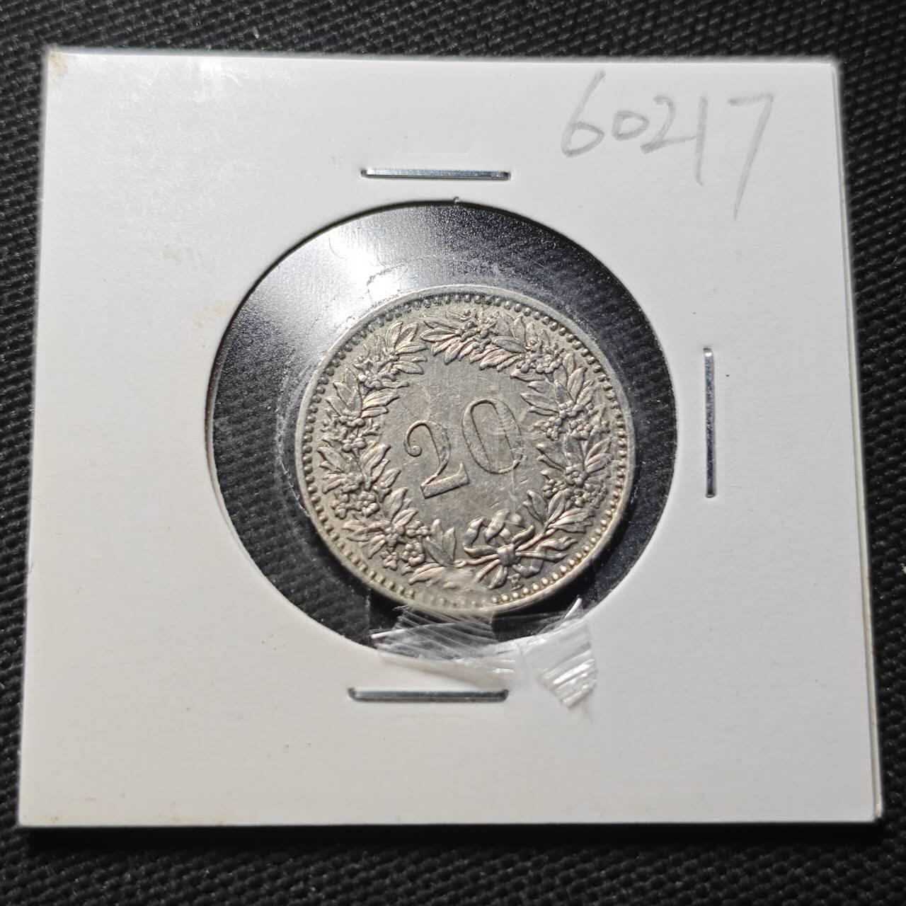 KK钱币收藏小铺  第360场  2月预留时间 周末发货 1956 瑞士20分