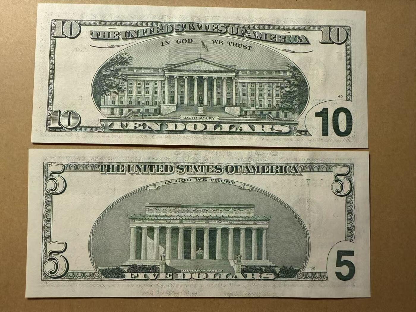 【礼羽收藏】🌏世界钱币拍卖第109期 美国 1999年 10、5元 补号 两张 全新unc