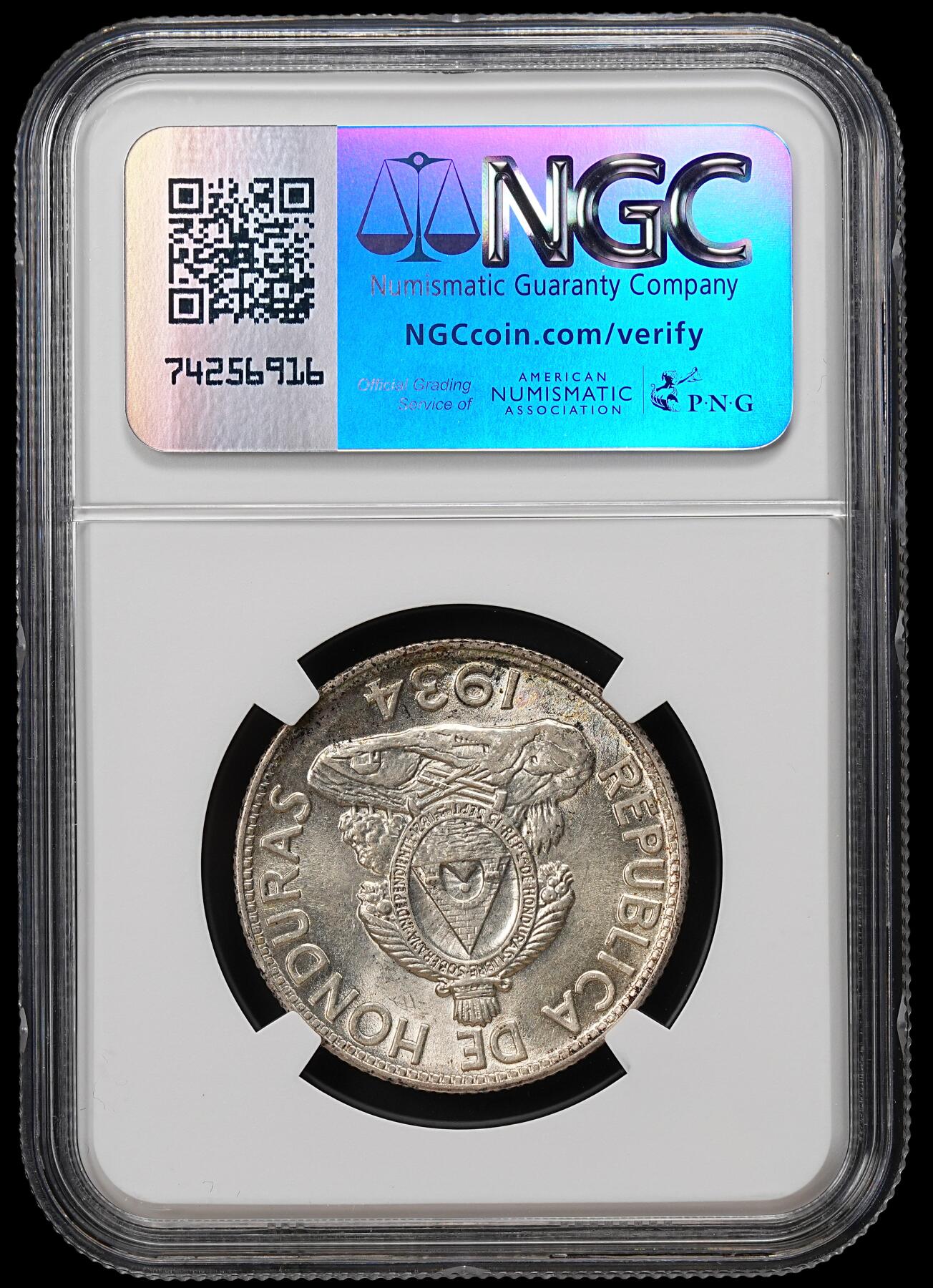 修遠堂世界钱币第九十一期 NGC MS62 1934年洪都拉斯1 LEMPIRA银币